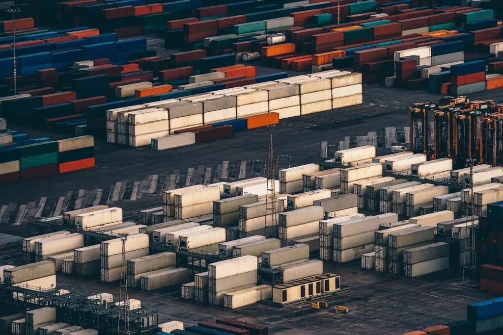 Stacked shipping containers in a container port